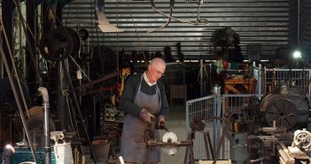 The Last Blacksmiths Alex Braaf in the reconstruction of the Ashbel family’s smithy.